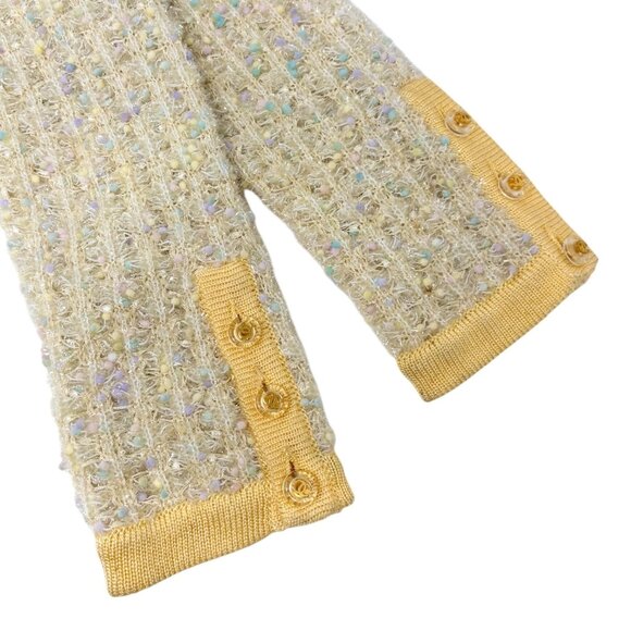 CHANEL Vintage 97P CC Mark Logo Tweed Cardigan #38 Sweater Yellow Nylon [106368] - Picture 9 of 13